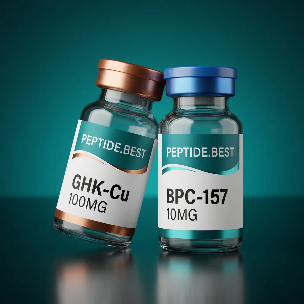 Skin Renewal Stack — GHK-Cu and BPC-157 vials on Peptide.best